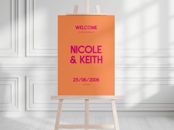 All Caps Typography Coloured Wedding Welcome Sign, Mr and Mrs Sign