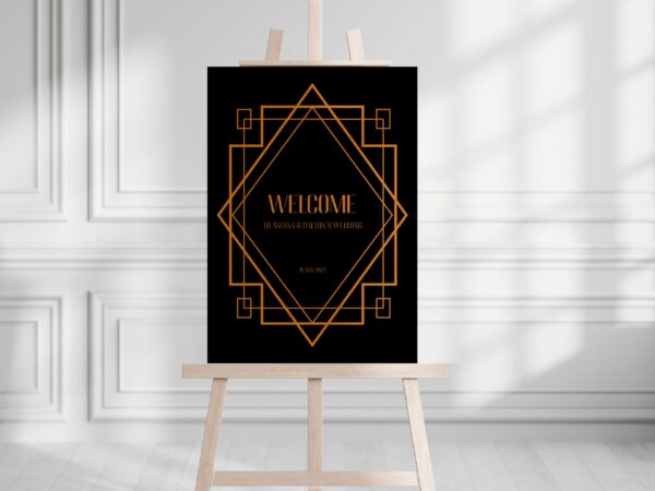 Geometric Border Coloured Wedding Welcome Sign, Mr and Mrs Sign