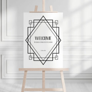Geometric Border Wedding Welcome Sign, Mr and Mrs Sign