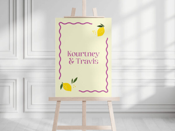 Lemon Theme Coloured Wedding Welcome Sign, Mr and Mrs Sign